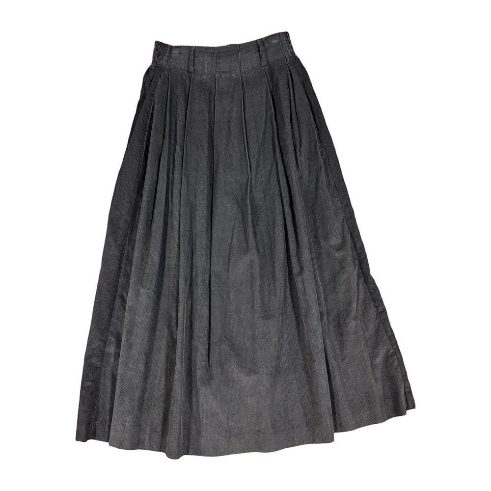 Vintage Talbots Black Corduroy Pleated A-Line Midi Skirt Made in USA Size 6